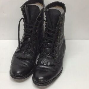 Boulet Women’s Black Leather Lace-Up Boots Size 6.5 Excellent Condition